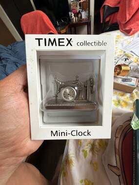 Timex Collectible Mini Clock Pewter Sewing Machine